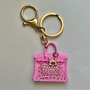 Pink rhinestone purse metal charm purse keychain purse accessory
